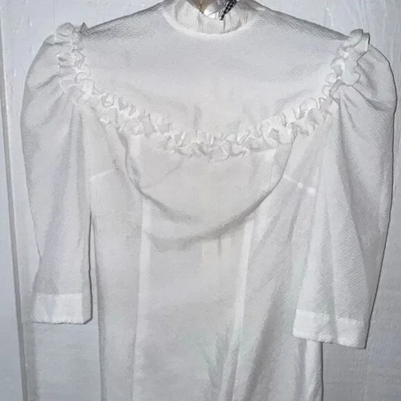 Vintage Hawaiian 1940s Handmade White Palaka Holoku Wedding Dress W/Train Loop - Picture 5 of 11